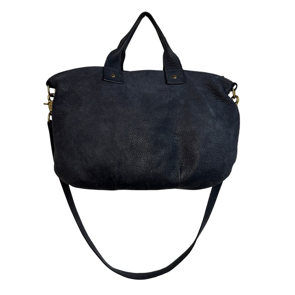 Clare V Navy Blue Messenger Suede‎ Leather Handle Bag Convertible Gold Hardware